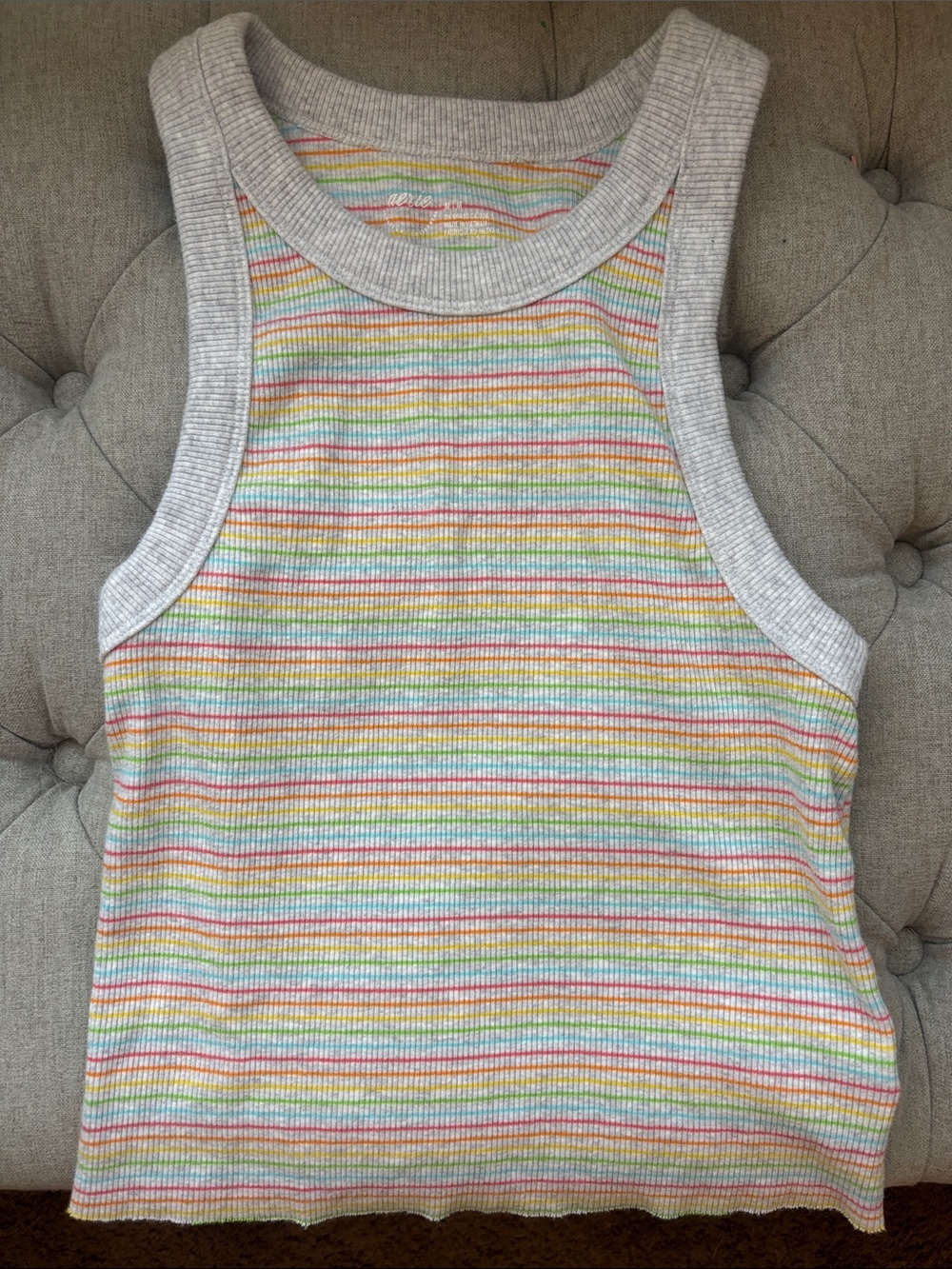 aerie Multicolor Striped Ribbed Tank with Cream Trim
